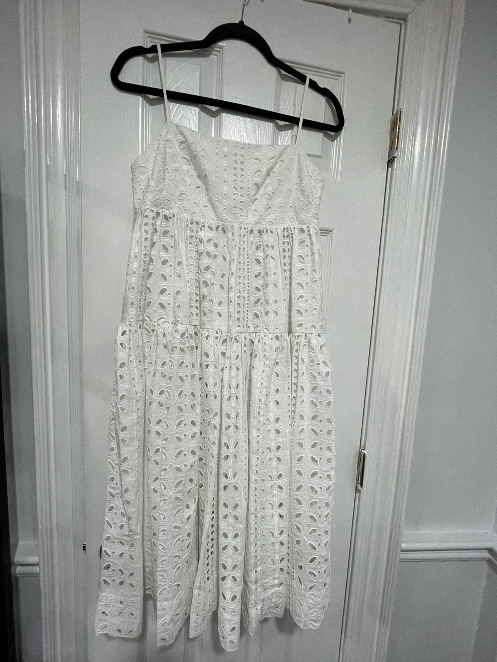 J. Crew White Eyelet Spaghetti-Strap Midi Dress